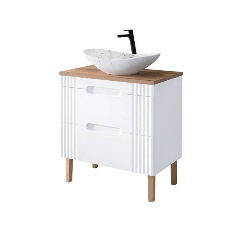 ROYAL24_MARKT Badmöbel-Set - Fiji White F BM204 - 80 cm mit Aufsatzbecken, (Komplett Set, 5-St., Premium - Fiji White F), Premium – Zeitlos – Edel von ROYAL24_MARKT