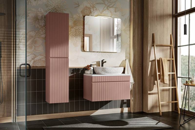 ROYAL24_MARKT Badmöbel-Set - Iconic Rose I - mit Aufsatzbecken, Hochschrank & 80 cm Spiegel, (Komplett Set, 6-St., Premium - Iconic Rose I), Edel – Schlicht – Hochwertig. von ROYAL24_MARKT