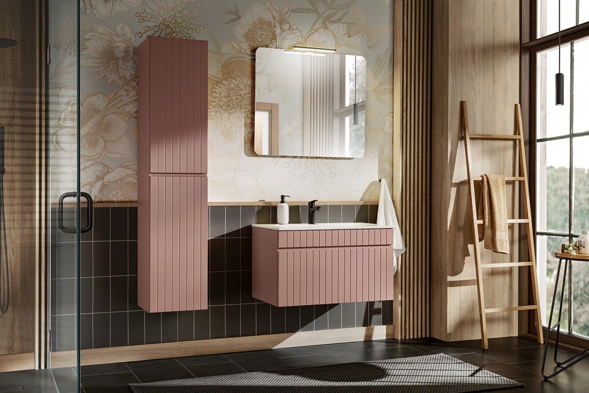 ROYAL24_MARKT Badmöbel-Set - Iconic Rose I - mit Waschbecken, Hochschrank & Spiegel, (Komplett Set, 5-St., Premium - Iconic Rose I), Modern – Fein – Exzellent. von ROYAL24_MARKT