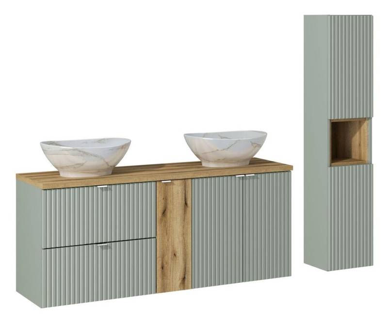 ROYAL24_MARKT Badmöbel-Set - Line Reed Green L - mit Hochschrank,2 Waschbeckenunterschrank 60 cm, (Komplett Set, 8-St., Premium - Line Reed Green L), Beste – Elegant – Perfekt. von ROYAL24_MARKT