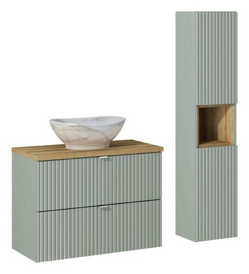 ROYAL24_MARKT Badmöbel-Set - Line Reed Green L - mit Waschbeckenunterschrank 80 cm & Hochschrank, (Komplett Set, 5-St., Premium - Line Reed Green L), Top – Fein – Präzise. von ROYAL24_MARKT
