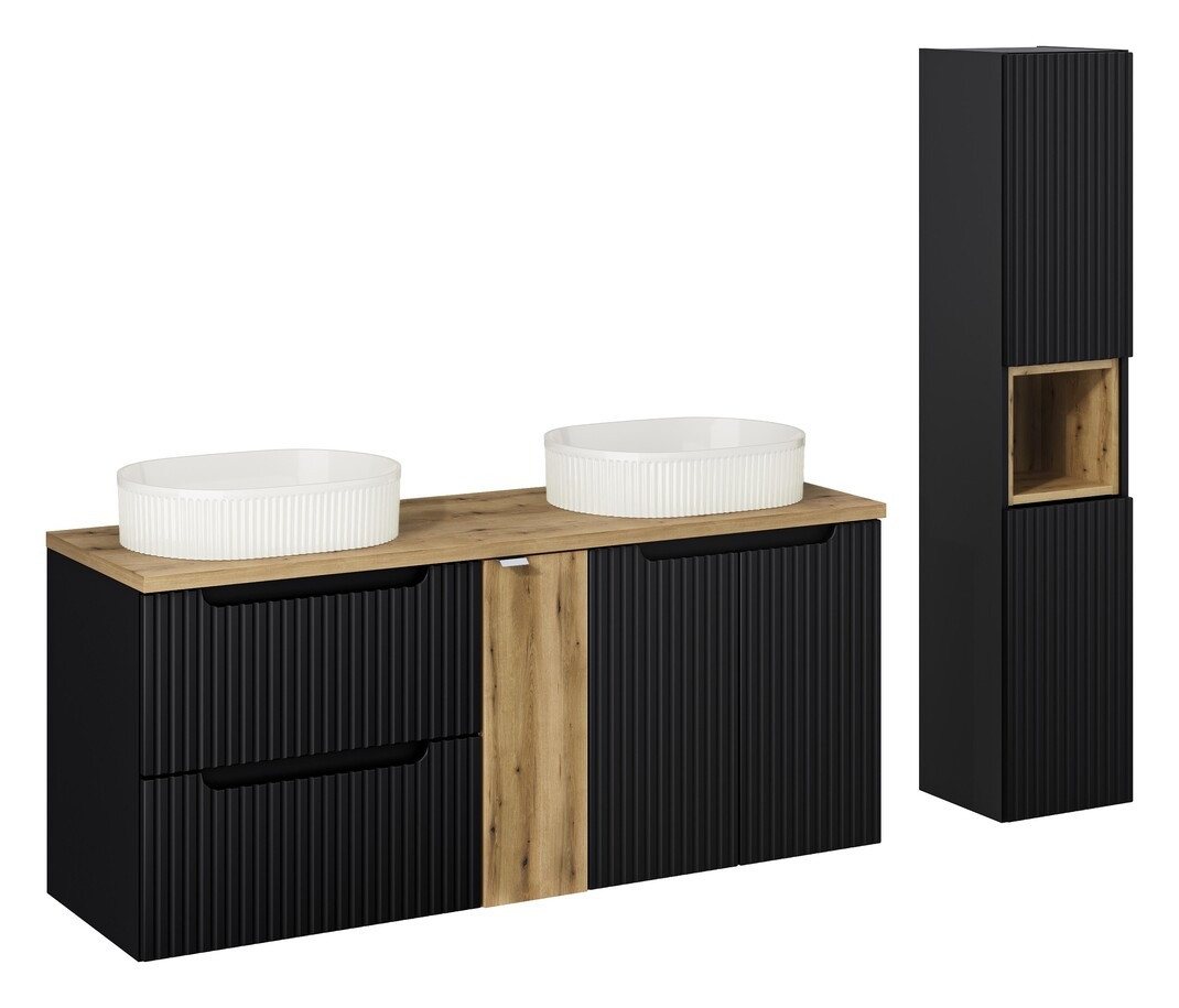 ROYAL24_MARKT Badmöbel-Set - Nova Black N BM50 - 2 Waschbecken unterschränke & Hochschrank, (Komplett Set, 8-St., Premium - Nova Black N), Hochwertig – Klassisch – Stilvoll. von ROYAL24_MARKT
