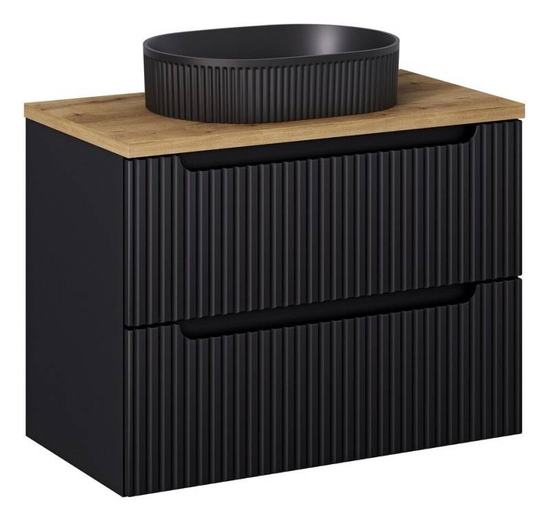 ROYAL24_MARKT Badmöbel-Set - Nova Black N - mit Waschbeckenunterschrank (80 cm, 2 Schubladen), (Komplett Set, 3-St., Premium - Nova Black N), Hochwertig – Zeitlos – Perfekt. von ROYAL24_MARKT