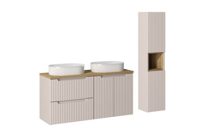 ROYAL24_MARKT Badmöbel-Set - Nova Cashmere N BM141 - Hochschrank & Arbeitsplatte (120 cm), (Komplett Set, 7-St., Premium - Nova Cashmere N), Beste – Elegant – Perfekt. von ROYAL24_MARKT