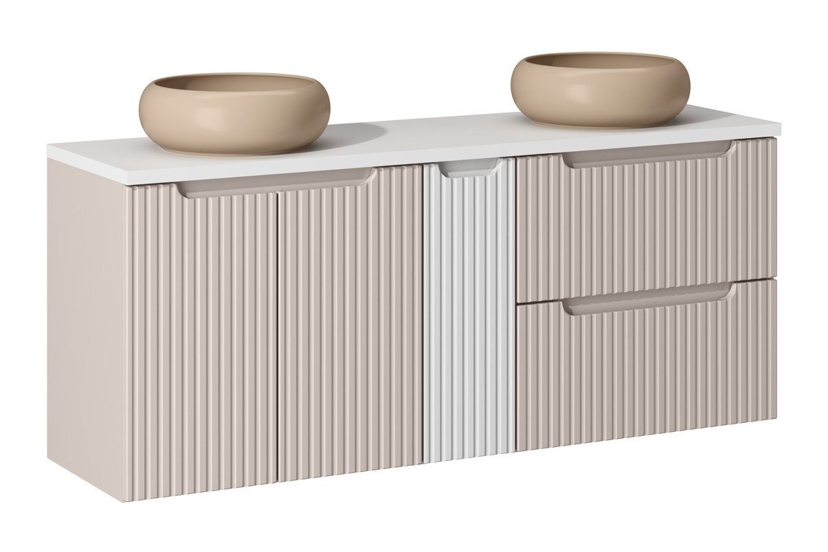 ROYAL24_MARKT Badmöbel-Set - Nova Cashmere N BM149 - mit mattweißer Arbeitsplatte 2 Unterschrank, (Komplett Set, 6-St., Premium - Nova Cashmere N), Edel – Schlicht – Hochwertig. von ROYAL24_MARKT