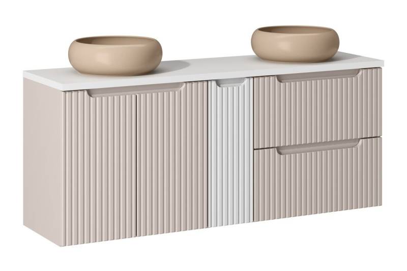 ROYAL24_MARKT Badmöbel-Set - Nova Cashmere N BM149 - mit mattweißer Arbeitsplatte 2 Unterschrank, (Komplett Set, 6-St., Premium - Nova Cashmere N), Edel – Schlicht – Hochwertig. von ROYAL24_MARKT