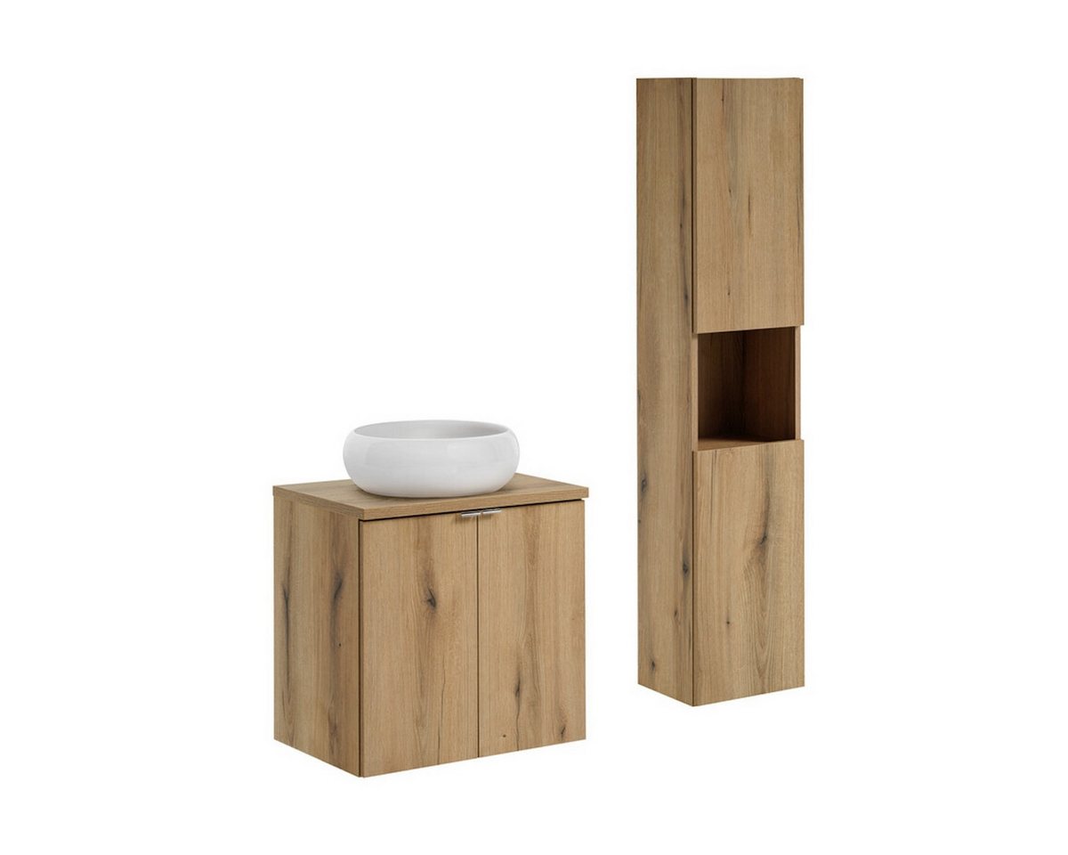 ROYAL24_MARKT Badmöbel-Set - Nova Oak N - 60 cm mit Aufsatzwaschtisch & Hochschrank 2 Türen, (Komplett Set, 4-St., Premium - Nova Oak N), Premium – Elegant – Präzise von ROYAL24_MARKT