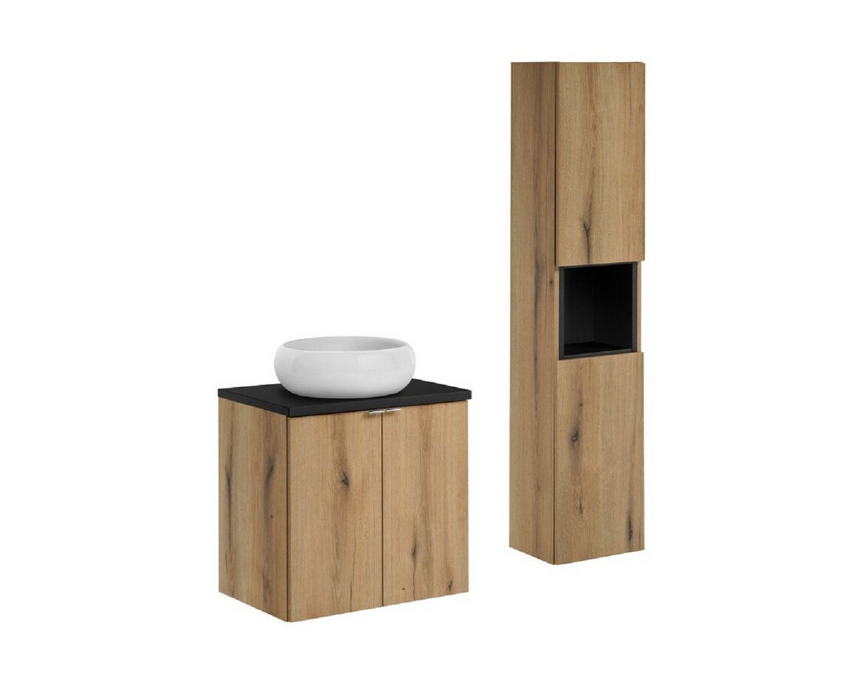 ROYAL24_MARKT Badmöbel-Set - Nova Oak N - 60 cm mit Aufsatzwaschtisch & Hochschrank 2 Türen, (Komplett Set, 5-St., Premium - Nova Oak N), Premium – Elegant – Präzise von ROYAL24_MARKT