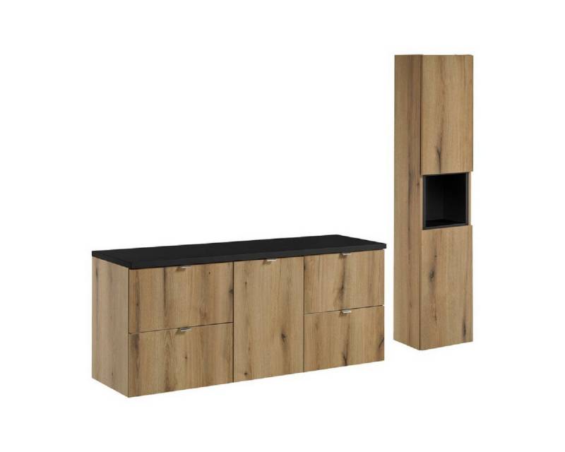 ROYAL24_MARKT Badmöbel-Set - Nova Oak N BM253 - Mit Wäschekorb & zwei Arbeitsflächenfarben, (Komplett Set, 6-St., Premium - Nova Oak N), Modern – Fein – Exzellent von ROYAL24_MARKT