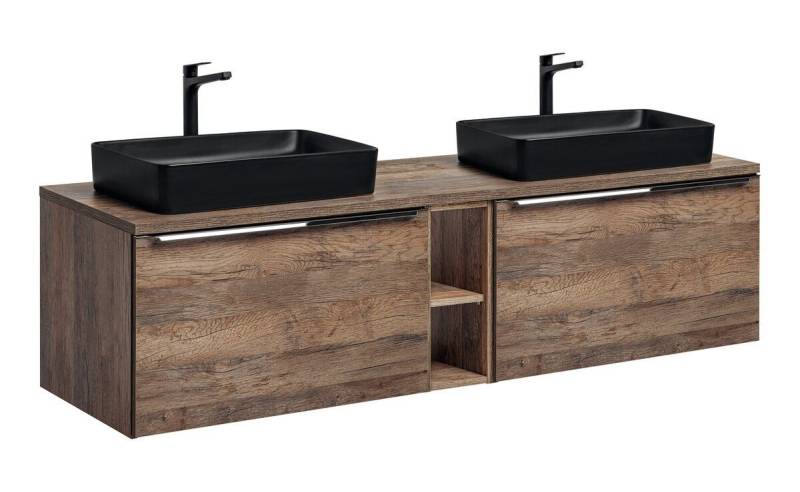 ROYAL24_MARKT Badmöbel-Set - Santa Fe Oka S BM216 - Arbeitsplatte, 2 Waschbeckenunterschrank, (Komplett Set, 6-St., Premium - Santa Fe Oak S), Modern – Fein – Exzellent. von ROYAL24_MARKT