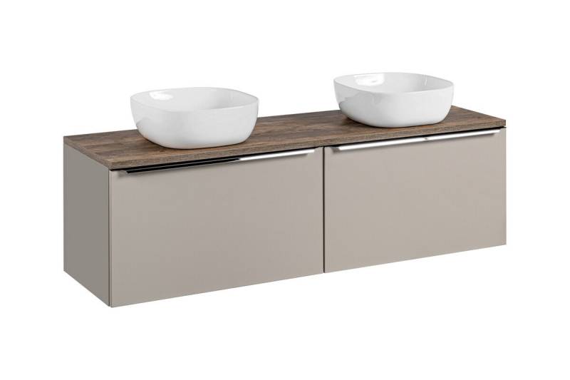 ROYAL24_MARKT Badmöbel-Set - Santa Fe Taupe S - 160 cm mit 2 Smile Waschbecken, (Komplett Set, 5-St., Premium - Santa Fe Taupe S), Fein – Klassisch – Hochwertig von ROYAL24_MARKT