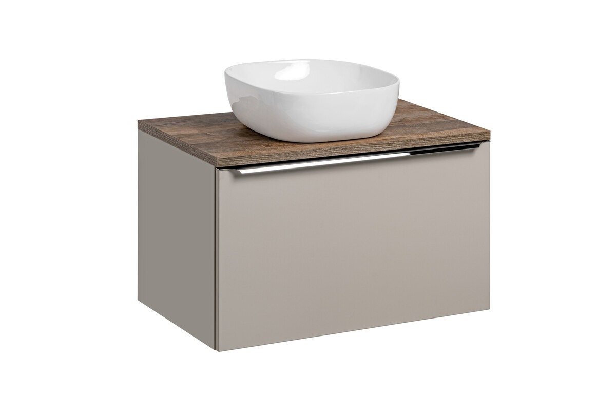 ROYAL24_MARKT Badmöbel-Set - Santa Fe Taupe S - 80 cm mit Platte und Smile Aufsatzbecken, (Komplett Set, 3-St., Premium - Santa Fe Taupe S), Beste – Elegant – Perfekt von ROYAL24_MARKT