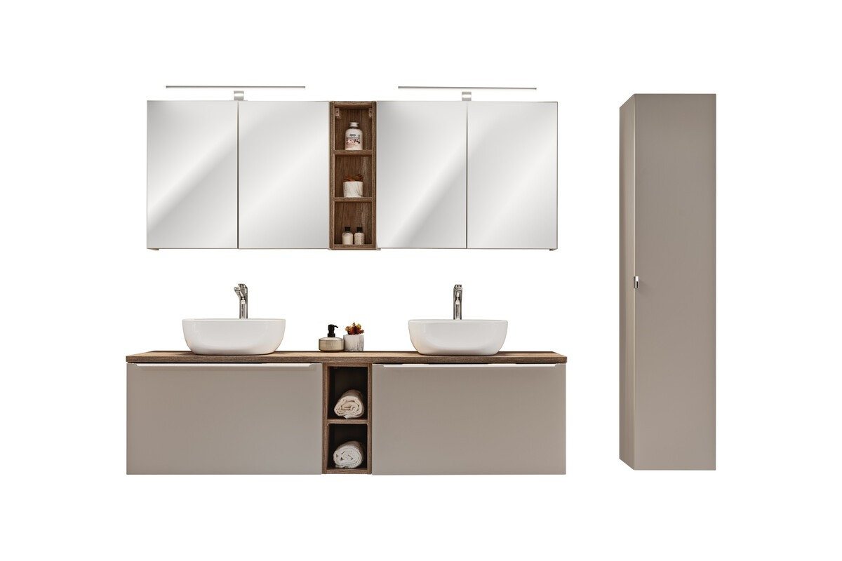 ROYAL24_MARKT Badmöbel-Set - Santa Fe Taupe S - mit Aufsatzbecken, Hochschrank & Spiegelschränken, (Komplett Set, 12-St., Premium - Santa Fe Taupe S), Beste – Elegant – Perfekt. von ROYAL24_MARKT