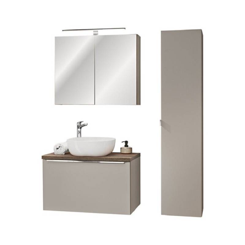 ROYAL24_MARKT Badmöbel-Set - Santa Fe Taupe S - mit Aufsatzbecken, Hochschrank & Spiegelschrank, (Komplett Set, 6-St., Premium - Santa Fe Taupe S), Modern – Fein – Exzellent von ROYAL24_MARKT