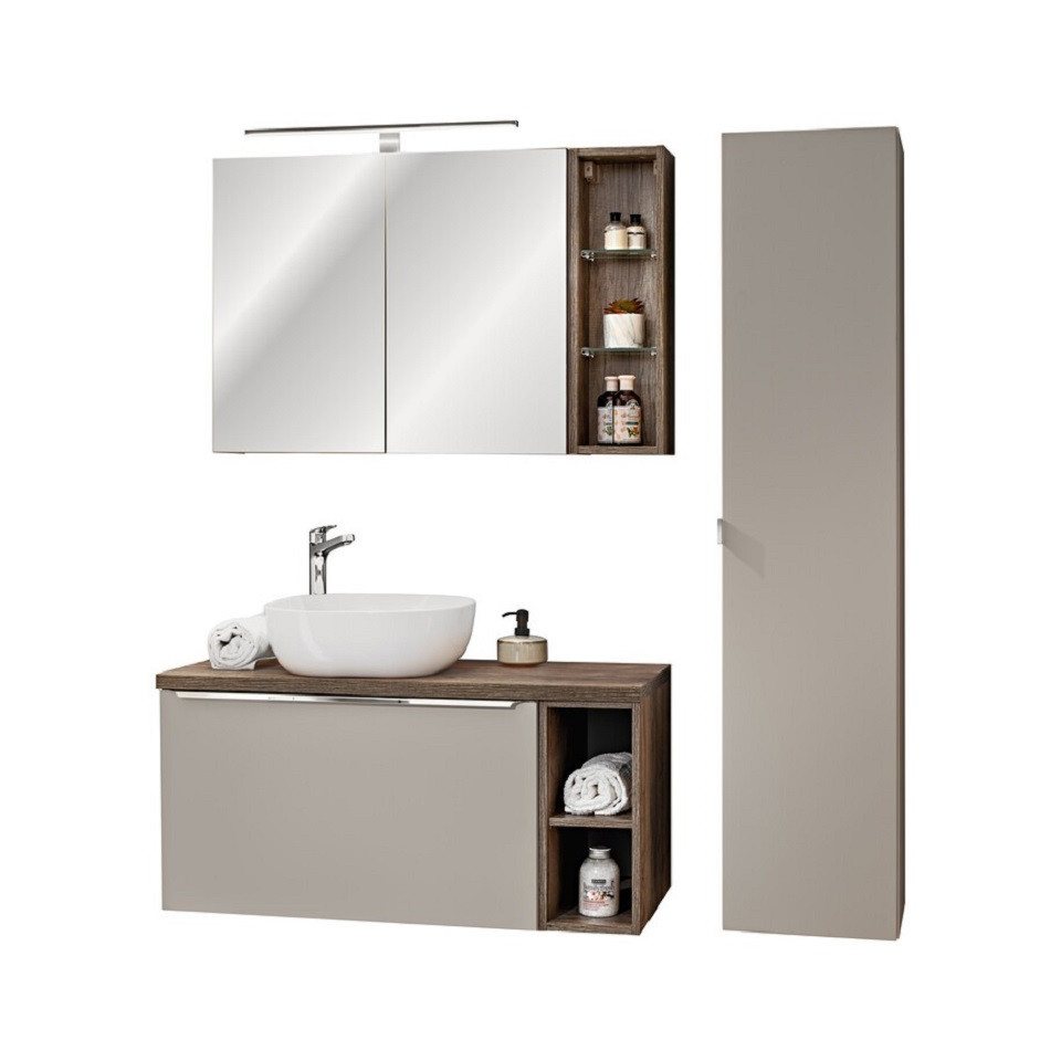 ROYAL24_MARKT Badmöbel-Set - Santa Fe Taupe S - mit Aufsatzbecken, Hochschrank & Spiegelschrank, (Komplett Set, 8-St., Premium - Santa Fe Taupe S), Exklusiv – Schick – Perfekt. von ROYAL24_MARKT