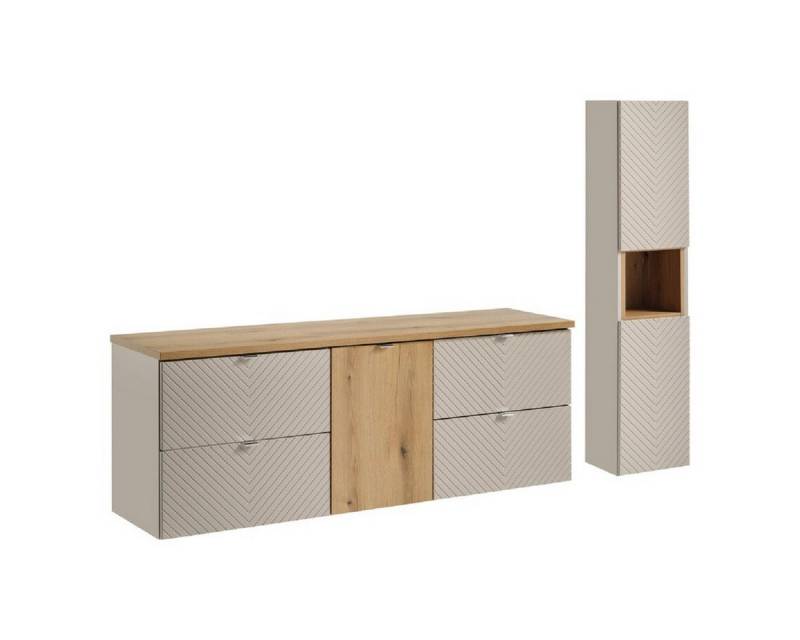 ROYAL24_MARKT Badmöbel-Set - Viva Cashmere V 160cm - 2 Waschbeckenunterschrank 40cm, Hochschrank, (Komplett Set, 6-St., Premium - Viva Cashmere V), Premium – Luxuriös – Elegant. von ROYAL24_MARKT