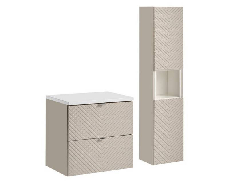 ROYAL24_MARKT Badmöbel-Set - Viva Cashmere V - Mit Hochschrank & Waschbeckenunterschrank 60 cm ., (Komplett Set, 4-St., Premium - Viva Cashmere V), Modern – Fein – Exzellent. von ROYAL24_MARKT