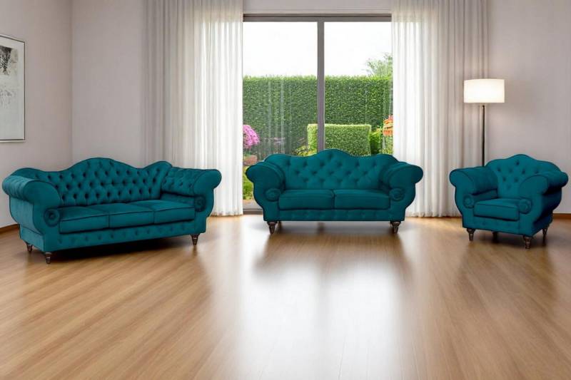 ROYAL24_MARKT Chesterfield-Sofa Gloria - Premium Set - Handgemacht - Bestseller -, Set 3-2-1 - 3 Teile, Luxuriös - Zeitlos - Elegant von ROYAL24_MARKT