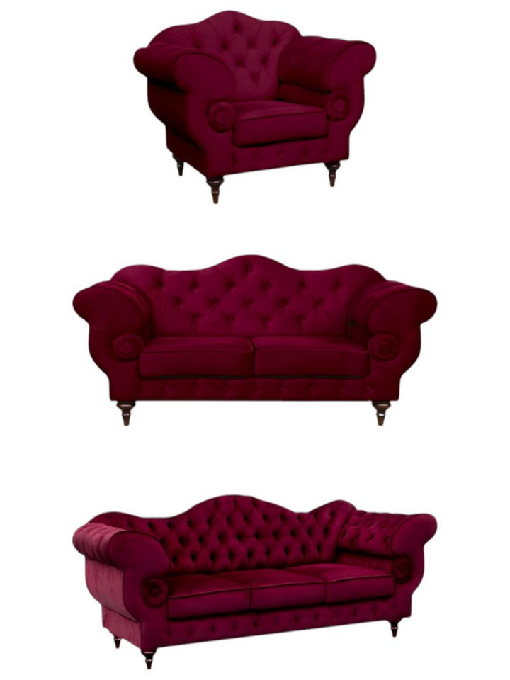 ROYAL24_MARKT Chesterfield-Sofa Gloria - Premium Set - Handgemacht - Bestseller -, Set 3-2-1 - 3 Teile, Luxuriös - Zeitlos - Elegant von ROYAL24_MARKT