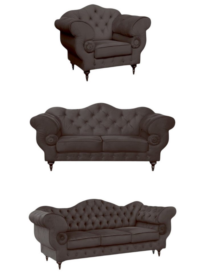 ROYAL24_MARKT Chesterfield-Sofa Gloria - Premium Set - Handgemacht - Bestseller -, Set 3-2-1 - 3 Teile, Luxuriös - Zeitlos - Elegant von ROYAL24_MARKT