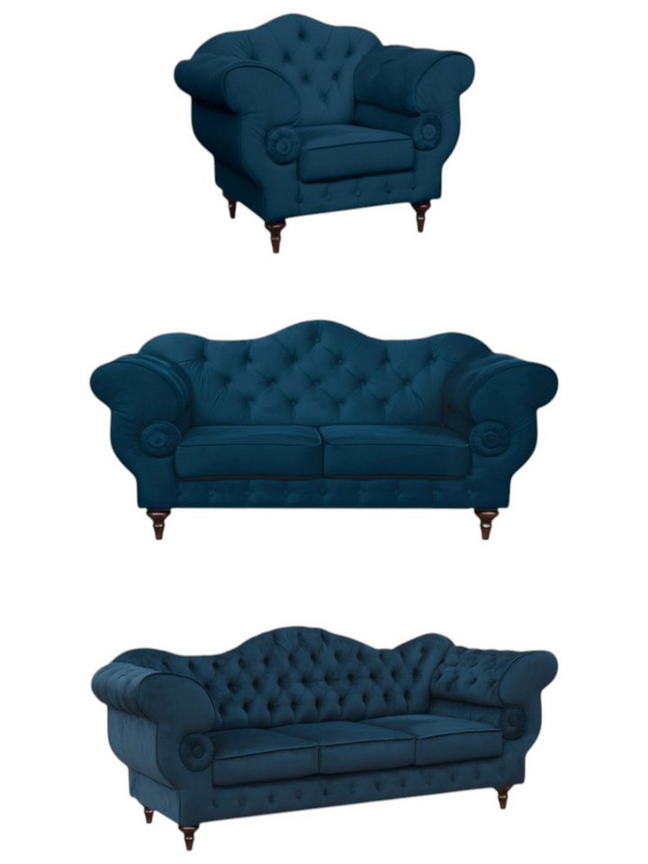 ROYAL24_MARKT Chesterfield-Sofa Gloria - Premium Set - Handgemacht - Bestseller -, Set 3-2-1 - 3 Teile, Luxuriös - Zeitlos - Elegant von ROYAL24_MARKT