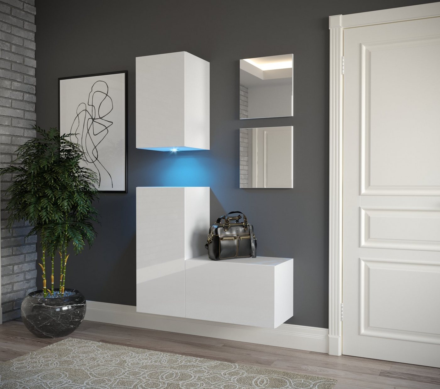 ROYAL24_MARKT Garderobenschrank - Erstklassige Dielenmöbel / Willkommen in Ihrem Zuhause (Komplett Set, 5-St., Premium - F19) Hochwertige Eleganz - LED/Neuheiten - Top Design von ROYAL24_MARKT