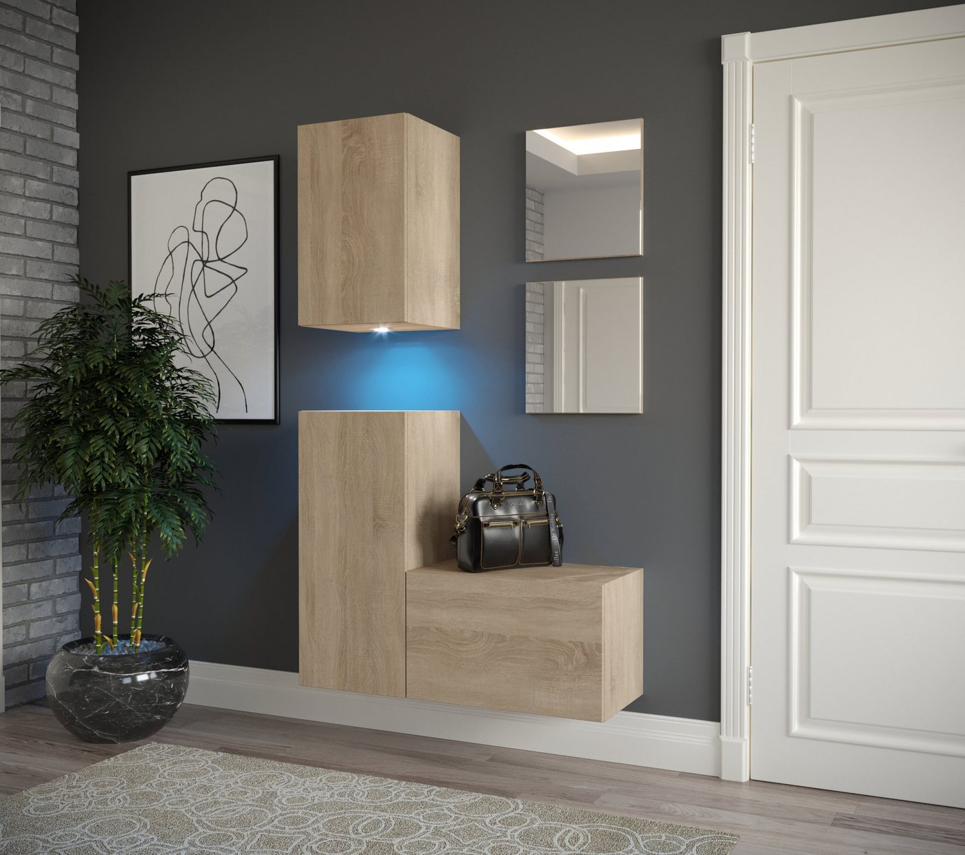 ROYAL24_MARKT Garderobenschrank - Erstklassige Dielenmöbel / Willkommen in Ihrem Zuhause (Komplett Set, 5-St., Premium - F19) Hochwertige Eleganz - LED/Neuheiten - Top Design von ROYAL24_MARKT