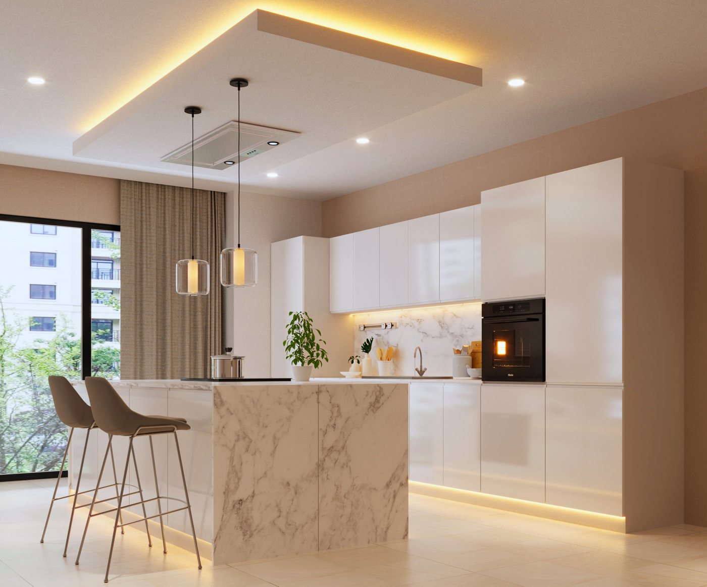 ROYAL24_MARKT Kücheninsel – KU-S13 – Aspen – Eleganz und Funktionalität in Hochglanz Weiß – Grau, (Komplett Set), Luxus – Edel – Zeitlos von ROYAL24_MARKT