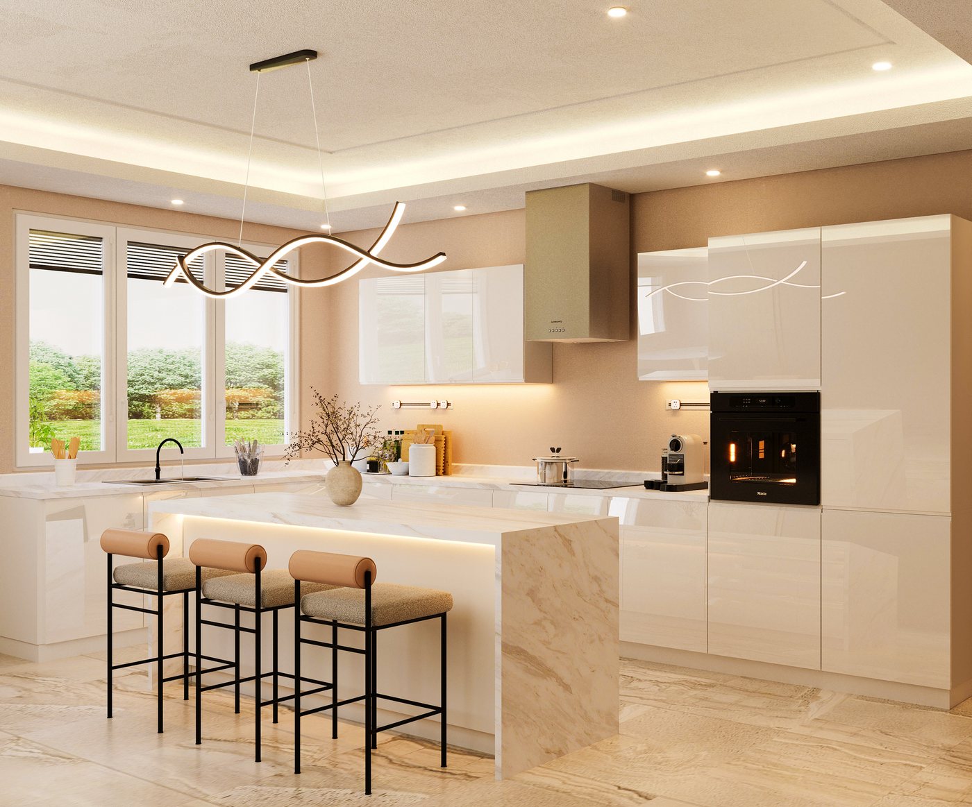 ROYAL24_MARKT Kücheninsel KU-S17 – Aspen – Hochglanz Weiß – Grau, (Komplett Set), Hochwertig – Zeitlos – Perfekt von ROYAL24_MARKT