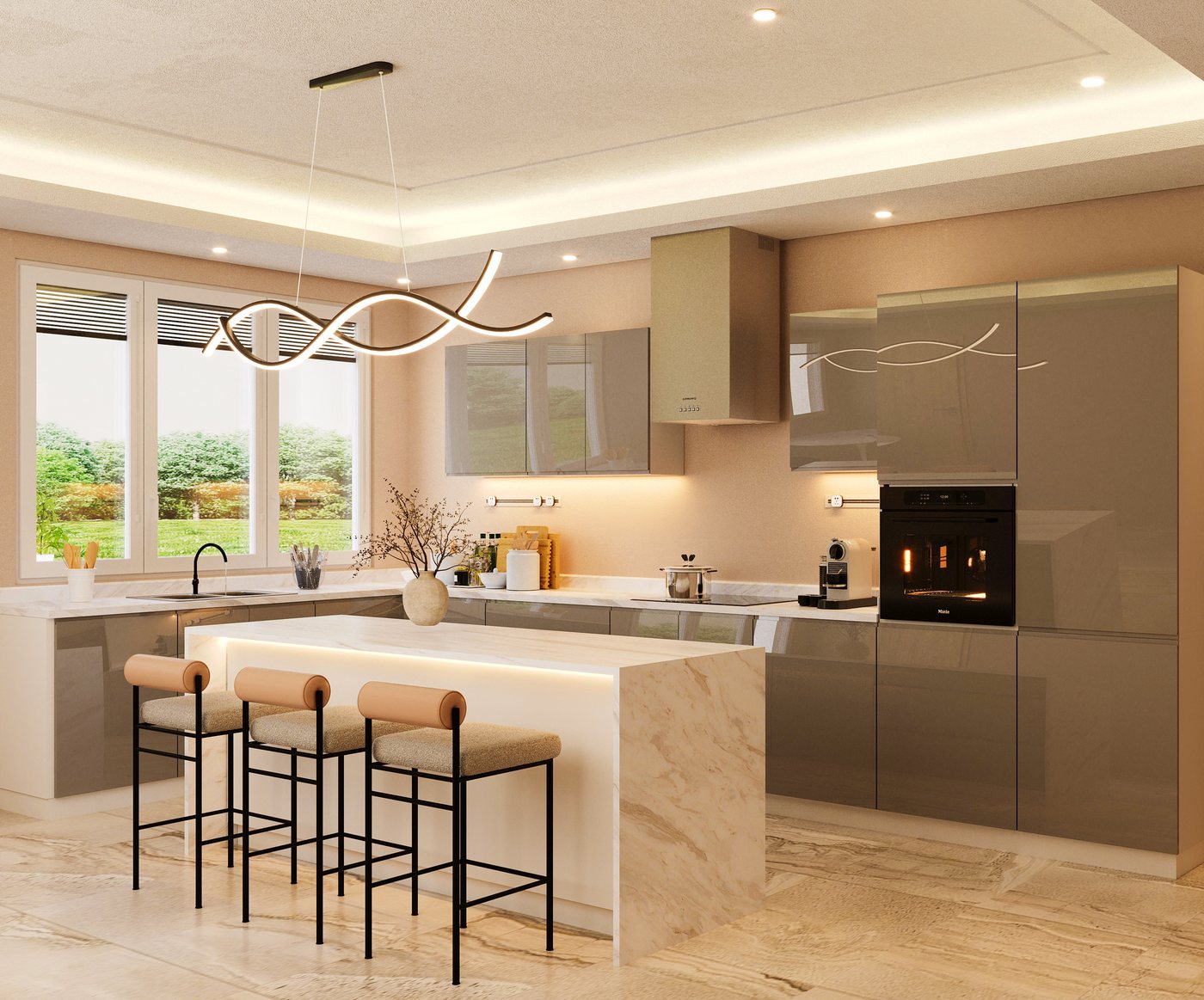 ROYAL24_MARKT Kücheninsel KU-S17 – Aspen – Hochglanz Weiß – Grau, (Komplett Set), Hochwertig – Zeitlos – Perfekt von ROYAL24_MARKT