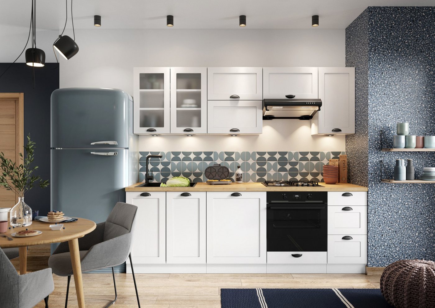 ROYAL24_MARKT Küchenzeile - K152-G 240 cm - ADELE (N) - Perfekt für kleine Räume, (Komplett Set), Hochwertig - Modern - Exklusiv von ROYAL24_MARKT