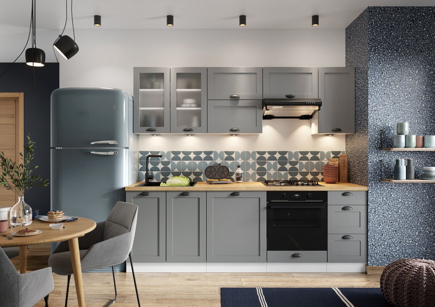 ROYAL24_MARKT Küchenzeile - K152-G 240 cm - ADELE (N) - Perfekt für kleine Räume, (Komplett Set), Hochwertig - Modern - Exklusiv von ROYAL24_MARKT