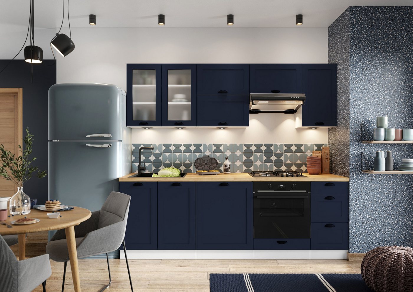 ROYAL24_MARKT Küchenzeile - K152-G 240 cm - ADELE (N) - Perfekt für kleine Räume, (Komplett Set), Hochwertig - Modern - Exklusiv von ROYAL24_MARKT