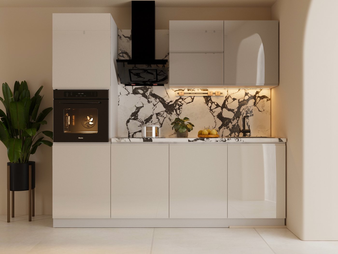 ROYAL24_MARKT Küchenzeile – KU-S04 – Aspen – Kompakte Eleganz in Hochglanz, (Komplett Set), Luxus – Modern – Präzise von ROYAL24_MARKT