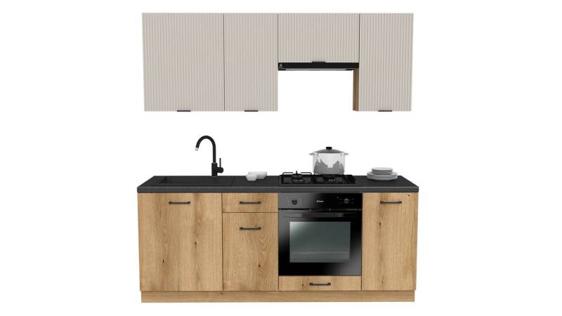 ROYAL24_MARKT Küchenzeile - SIMPLY Z10 200 cm - Kaschmir Rille / Eiche, (Komplett Set), Zeitlos - Exklusiv - Top Qualität von ROYAL24_MARKT