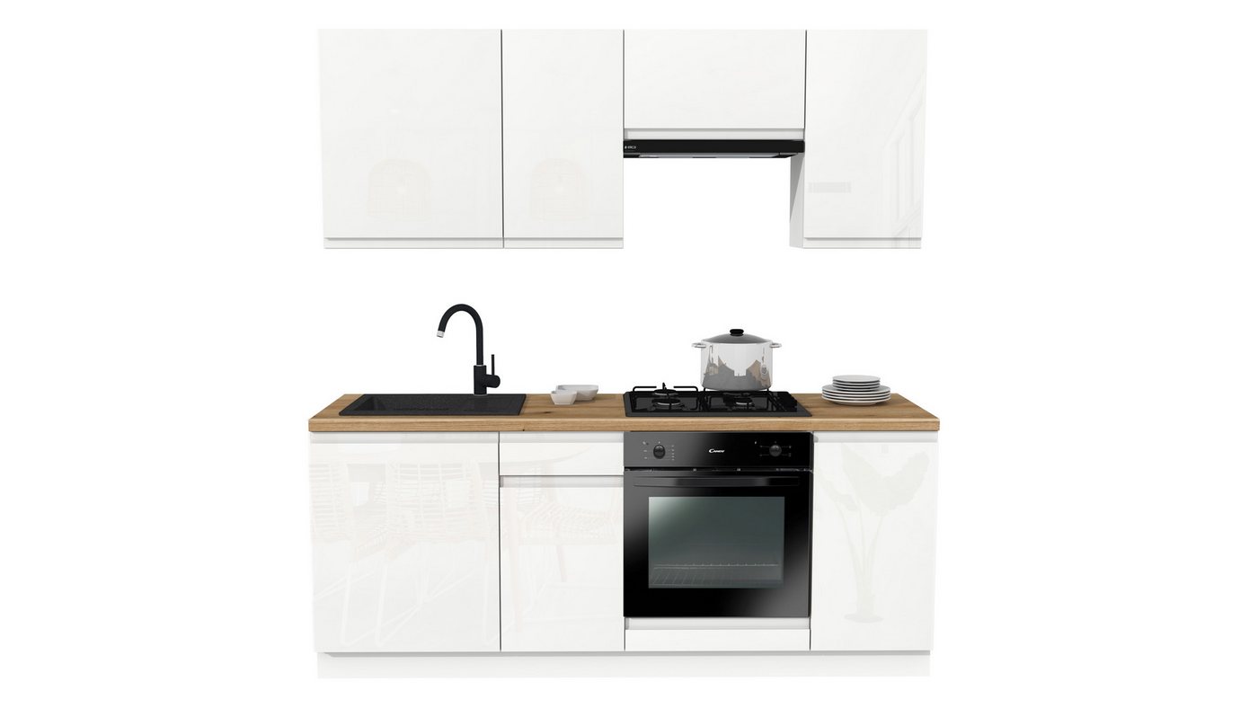 ROYAL24_MARKT Küchenzeile SIMPLY Z12 200 cm - Weiß Hochglanz / Weiß, (Komplett Set), Top Materialien - Zeitloser Stil - Beste Verarbeitung von ROYAL24_MARKT