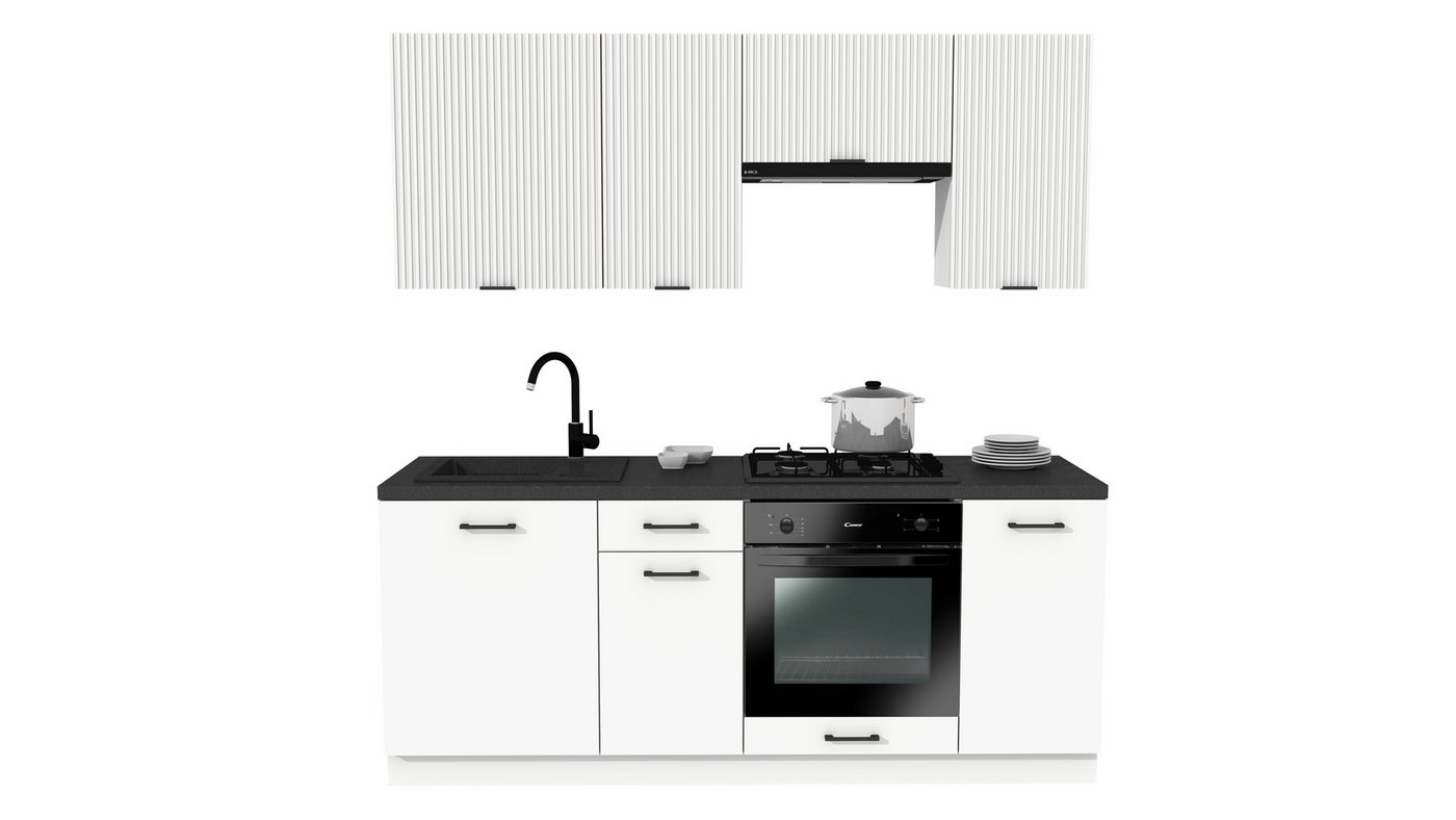 ROYAL24_MARKT Küchenzeile - SIMPLY Z21 200 cm - Weiß Matt / Weiß Rille, (Komplett Set), Top Materialien - Zeitloser Stil - Beste Verarbeitung von ROYAL24_MARKT