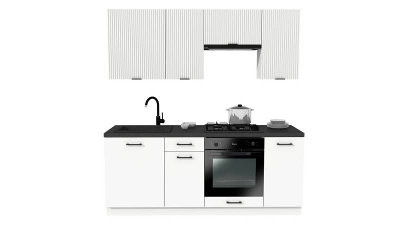 ROYAL24_MARKT Küchenzeile - SIMPLY Z21 200 cm - Weiß Matt / Weiß Rille, (Komplett Set), Top Materialien - Zeitloser Stil - Beste Verarbeitung von ROYAL24_MARKT