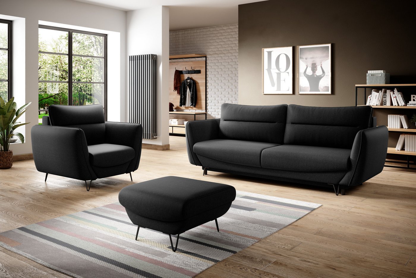 ROYAL24_MARKT Sofa - Wohnzimmer Komfort / Sofa - Sessel - Puff für Entspannung., Komplett Set 3 Teile, Bequeme Sofa / Stilvoller Sessel / Praktischer Puff von ROYAL24_MARKT