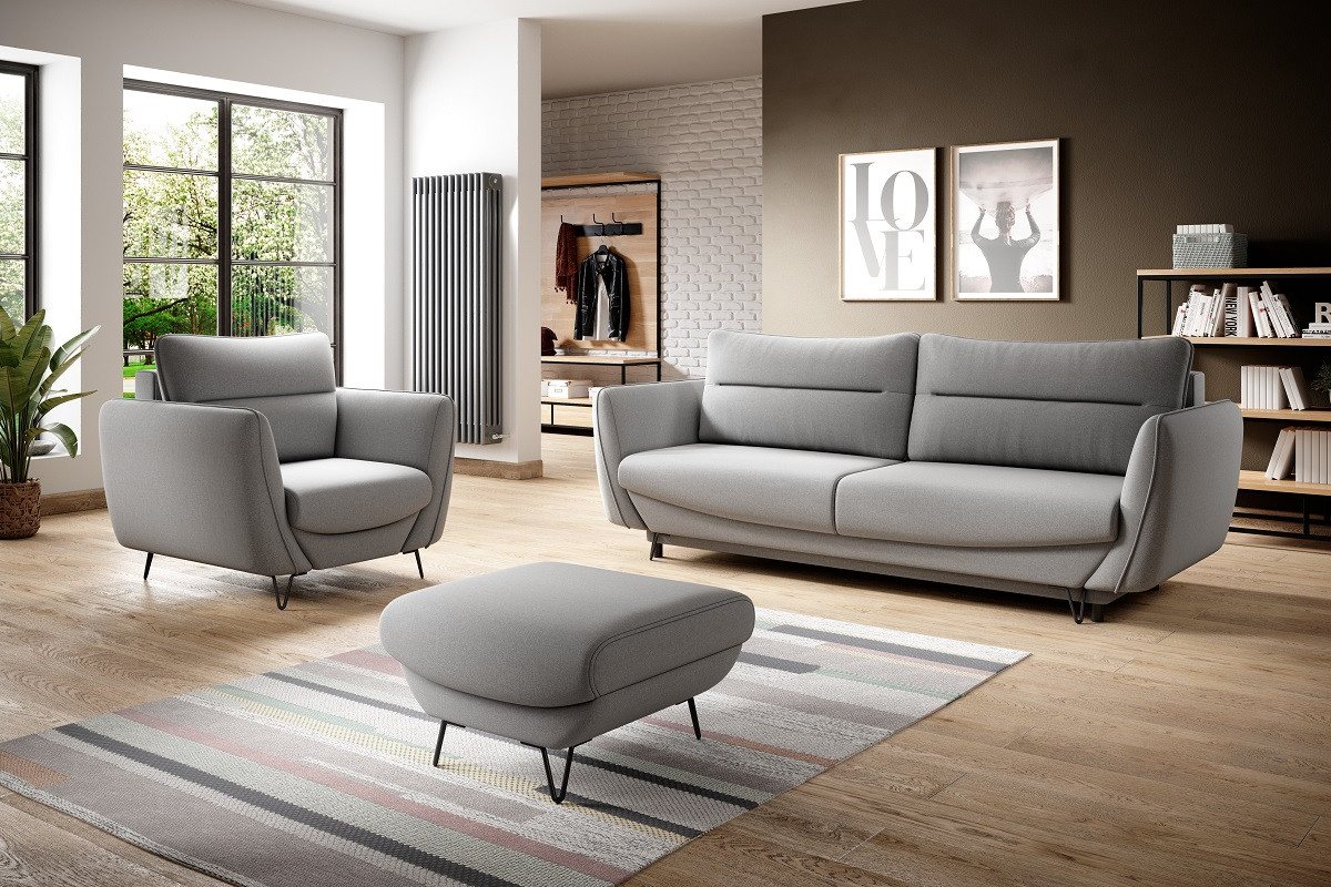 ROYAL24_MARKT Sofa - Wohnzimmer Komfort / Sofa - Sessel - Puff für Entspannung., Komplett Set 3 Teile, Bequeme Sofa / Stilvoller Sessel / Praktischer Puff von ROYAL24_MARKT