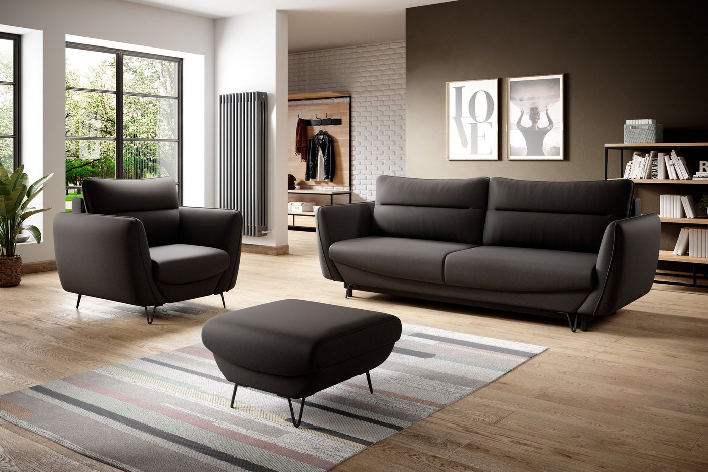 ROYAL24_MARKT Sofa - Wohnzimmer Komfort / Sofa - Sessel - Puff für Entspannung., Komplett Set 3 Teile, Bequeme Sofa / Stilvoller Sessel / Praktischer Puff von ROYAL24_MARKT