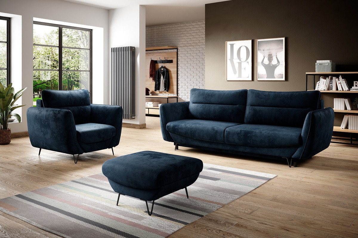 ROYAL24_MARKT Sofa - Wohnzimmer Komfort / Sofa - Sessel - Puff für Entspannung., Komplett Set 3 Teile, Bequeme Sofa / Stilvoller Sessel / Praktischer Puff von ROYAL24_MARKT