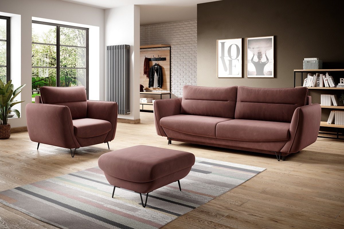 ROYAL24_MARKT Sofa - Wohnzimmer Komfort / Sofa - Sessel - Puff für Entspannung., Komplett Set 3 Teile, Bequeme Sofa / Stilvoller Sessel / Praktischer Puff von ROYAL24_MARKT