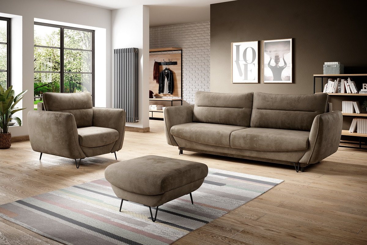 ROYAL24_MARKT Sofa - Wohnzimmer Komfort / Sofa - Sessel - Puff für Entspannung., Komplett Set 3 Teile, Bequeme Sofa / Stilvoller Sessel / Praktischer Puff von ROYAL24_MARKT