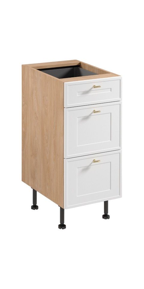 ROYAL24_MARKT Unterschrank - 3 Schubladen für eine effektive Organisation Ihrer Werkzeuge (Küche Unterschrank, 1-St., Premium -Sorento Weiß Sonoma Eiche -D40S3 AX) Exklusiv – Schick – Perfekt. von ROYAL24_MARKT