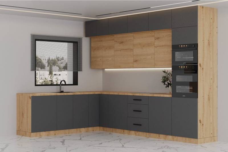 ROYAL24_MARKT Winkelküche K105-G330 - Langen - Praktisch durchdacht für Ihr Zuhause, (Komplett Set), Hochwertig - Modern - Exklusiv. von ROYAL24_MARKT