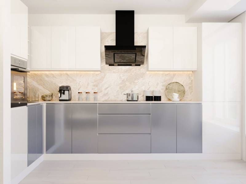 ROYAL24_MARKT Winkelküche – KU-S10 – Aspen – Perfekte Raumharmonie in Weiß & Grau Hochglanz, (Komplett Set), Stilvoll – Schick – Exzellent von ROYAL24_MARKT