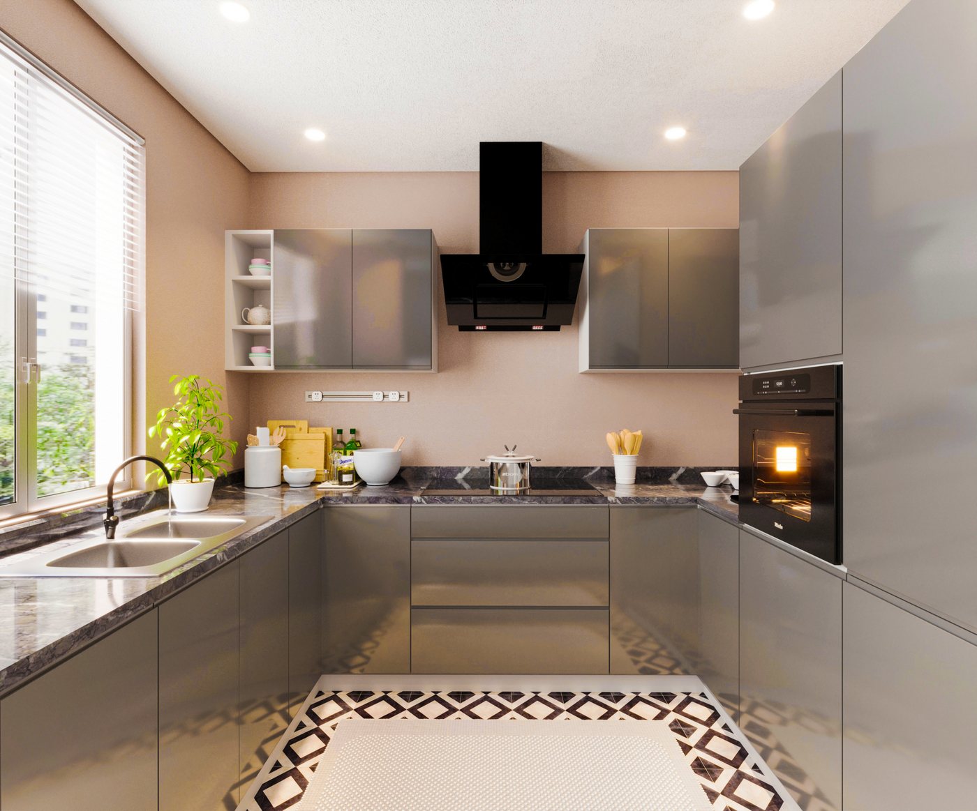 ROYAL24_MARKT Winkelküche – KU-S11 – Aspen – Kompakte Eleganz in Grau - Weiß Hochglanz, (Komplett Set), Stilvoll – Schick – Exzellent von ROYAL24_MARKT