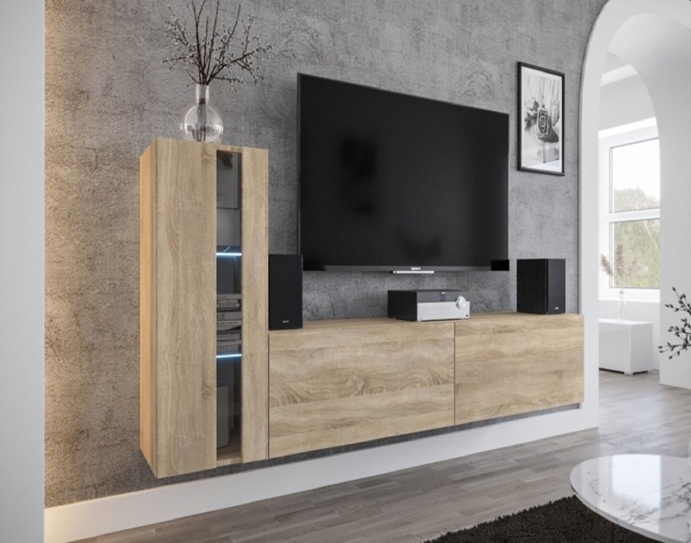 ROYAL24_MARKT Wohnwand - 2024 Luxus / Premium-Materialien für exklusive Wohnwände, (Komplett Set, 3-St., Premium - Corfu), Hochwertige Eleganz - LED/Neuheiten - Top Design von ROYAL24_MARKT