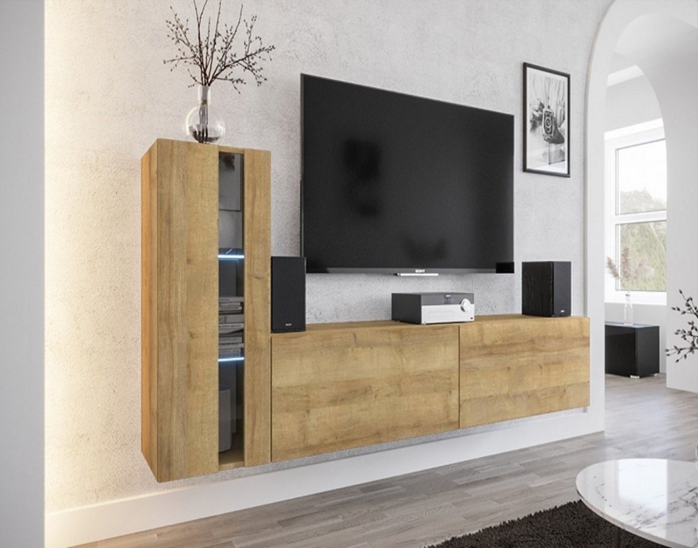 ROYAL24_MARKT Wohnwand - 2024 Luxus / Premium-Materialien für exklusive Wohnwände., (Komplett Set, 3-St., Premium - Corfu), Hochwertige Eleganz - LED/Neuheiten - Top Design von ROYAL24_MARKT